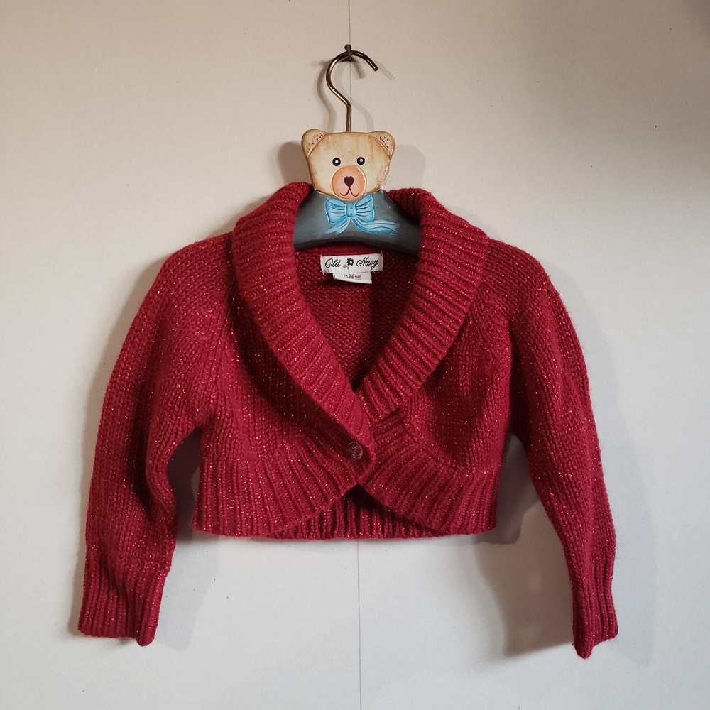 4/$20 Old Navy sparkly red girls knit shrug sz 18-24M Christmas formal sweater